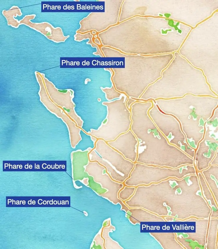 Carte des plus beaux phares de Charente-Maritime
