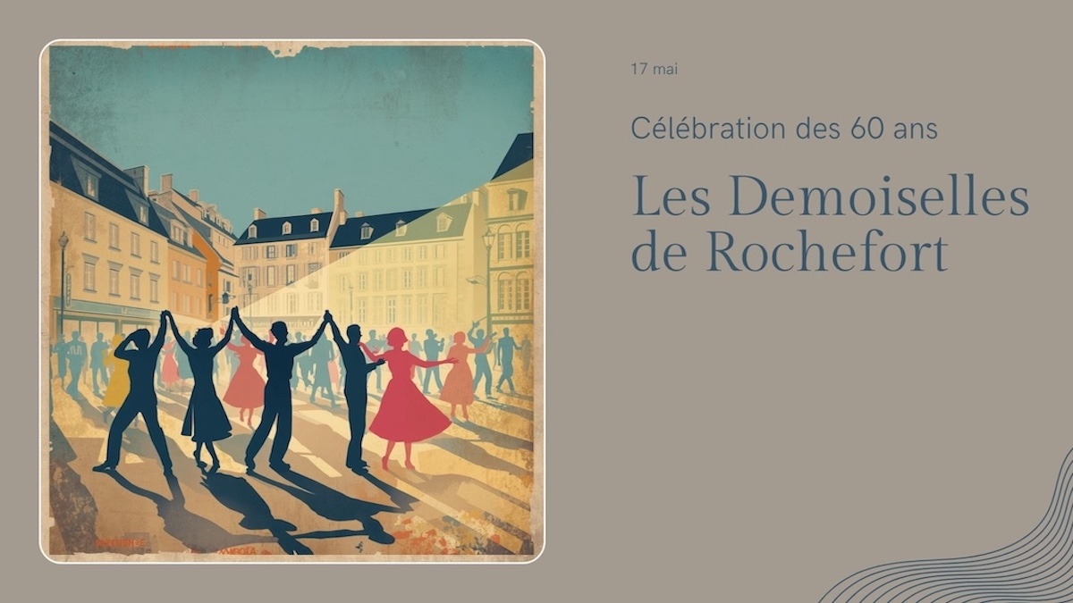 Affiche 60 ans des Demoiselles de Rochefort 1966-2026 - Les Apparts Bleu Soleil, location centre-ville Rochefort